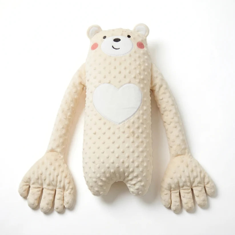 Cream-white bear plush with a heart-shaped belly patch and long arms