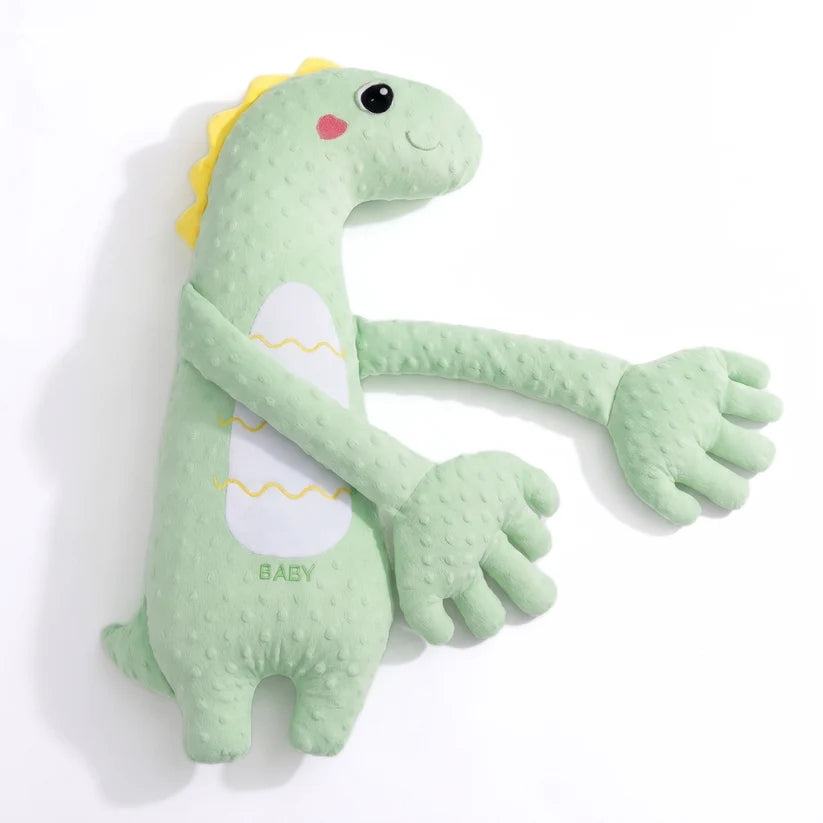 Green dinosaur plush with yellow back spikes and long arms