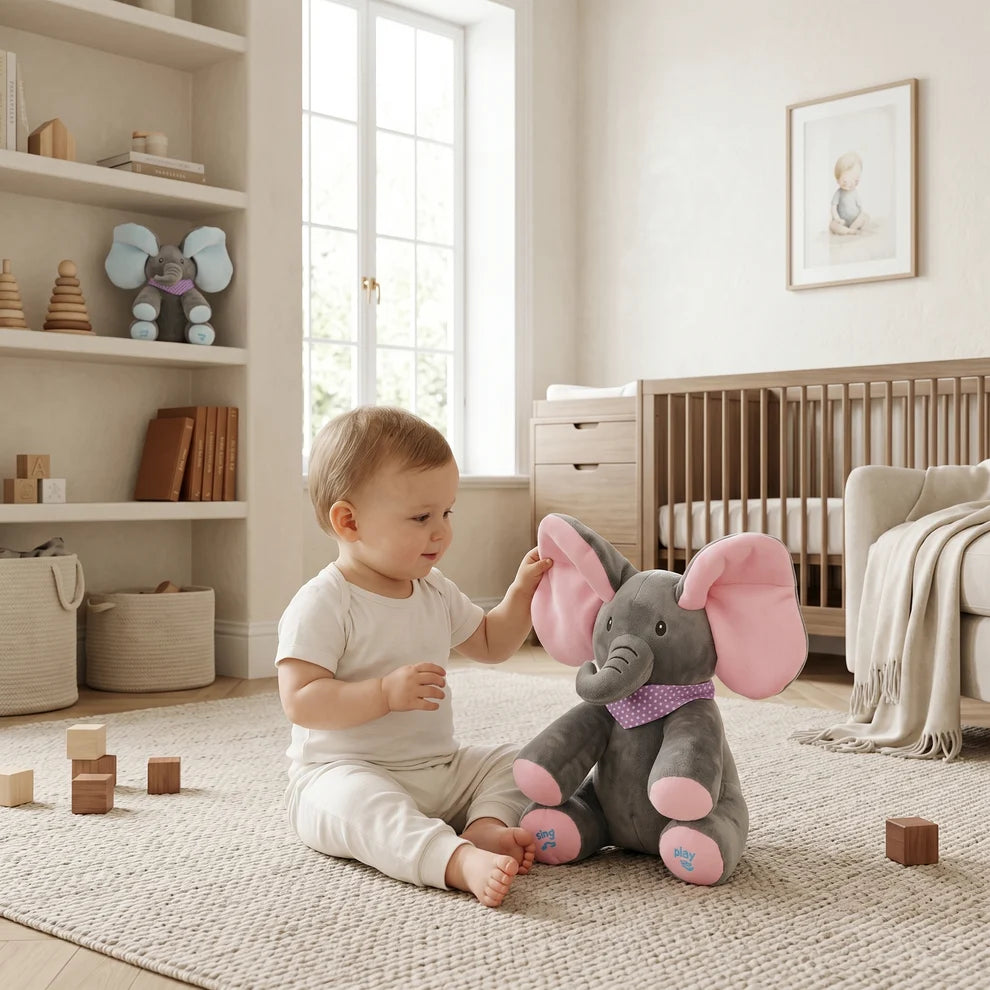 Singing Elephant Peekaboo with Moving Ears